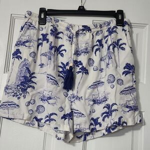 2 PC Short & Shirt Set.  SIZE XL Resort Wear Blue and White Tropical Print.  EUC